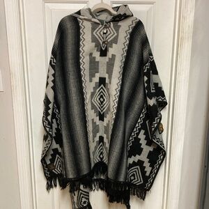 Geometric Patterned Poncho with Hood